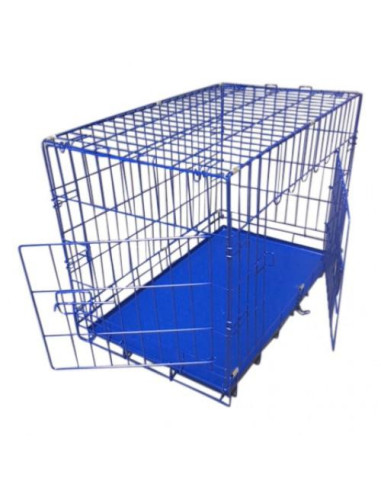 Cage chien en métal bleu cage chat de transport avec bac  Taille 3