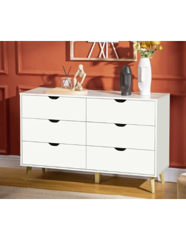 Commode 6 tiroirs commode blanche scandinave pieds fuselés Commode Chambre Commode Salon