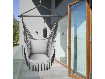 Greenstell Chaise hamac avec kit de matériel de suspension et coussin,  poids maximum 158,8 kg, chaise suspendue confortable et robuste en macramé  pour intérieur ou extérieur, terrasse, cour, jardin : : Terrasse