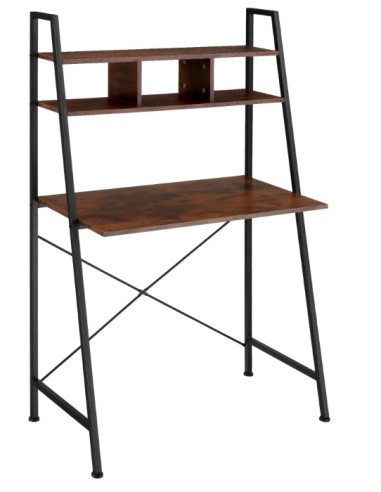 Bureau industriel brun foncé Table de bureau métal et bois