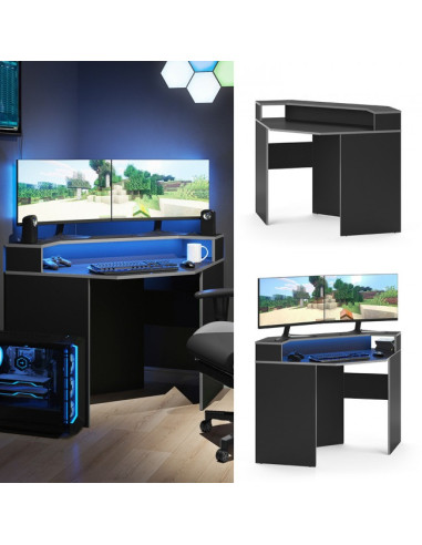 Bureau gaming angle noir et gris bureau de jeu bureau gamer bureau informatique