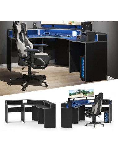 Bureau gaming noir et gris spacieux bureau de jeu bureau gamer bureau informatique