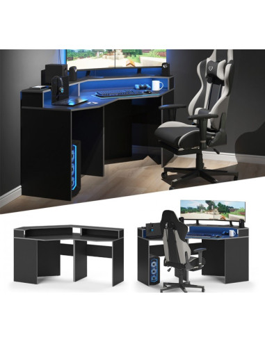 Bureau gaming noir et gris moderne bureau de jeu bureau gamer bureau informatique
