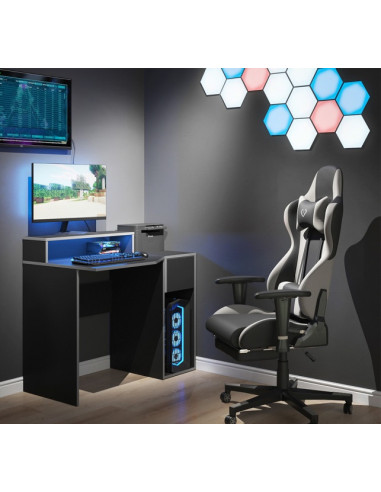 Bureau gaming noir et gris PM avec guéridon bureau de jeu bureau gamer bureau informatique