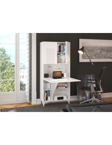 Secrétaire design Bureau pratique spacieux blanc brillant secrétaire meuble tendance avec placard