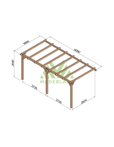 Pergola adossee en bois - Meleze douglas rabote - 400x300 cm