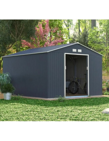 Abri de jardin en métal gris anthracite 12,99m² + kit ancrage Abri jardin métallique rangement bois outillage de jardin