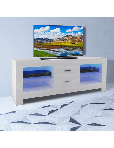 Meuble TV avec LED tendance blanc mat et brillant meuble télévision étagère verre trempé