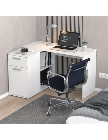 Bureau blanc avec 1 tiroir et 1 placard Bureau de travail Bureau moderne Bureau professionnel