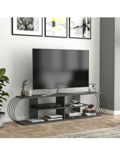 Meuble TV Noir Moderne LED Meuble Téléviseur avec rangement - Ciel & terre
