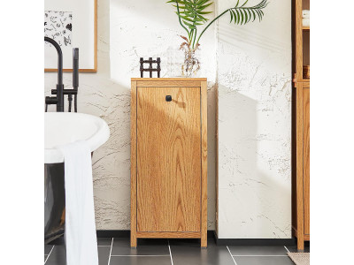 Meuble salle de bain bois naturel avec panier à linge intégré gris - Ciel &  terre