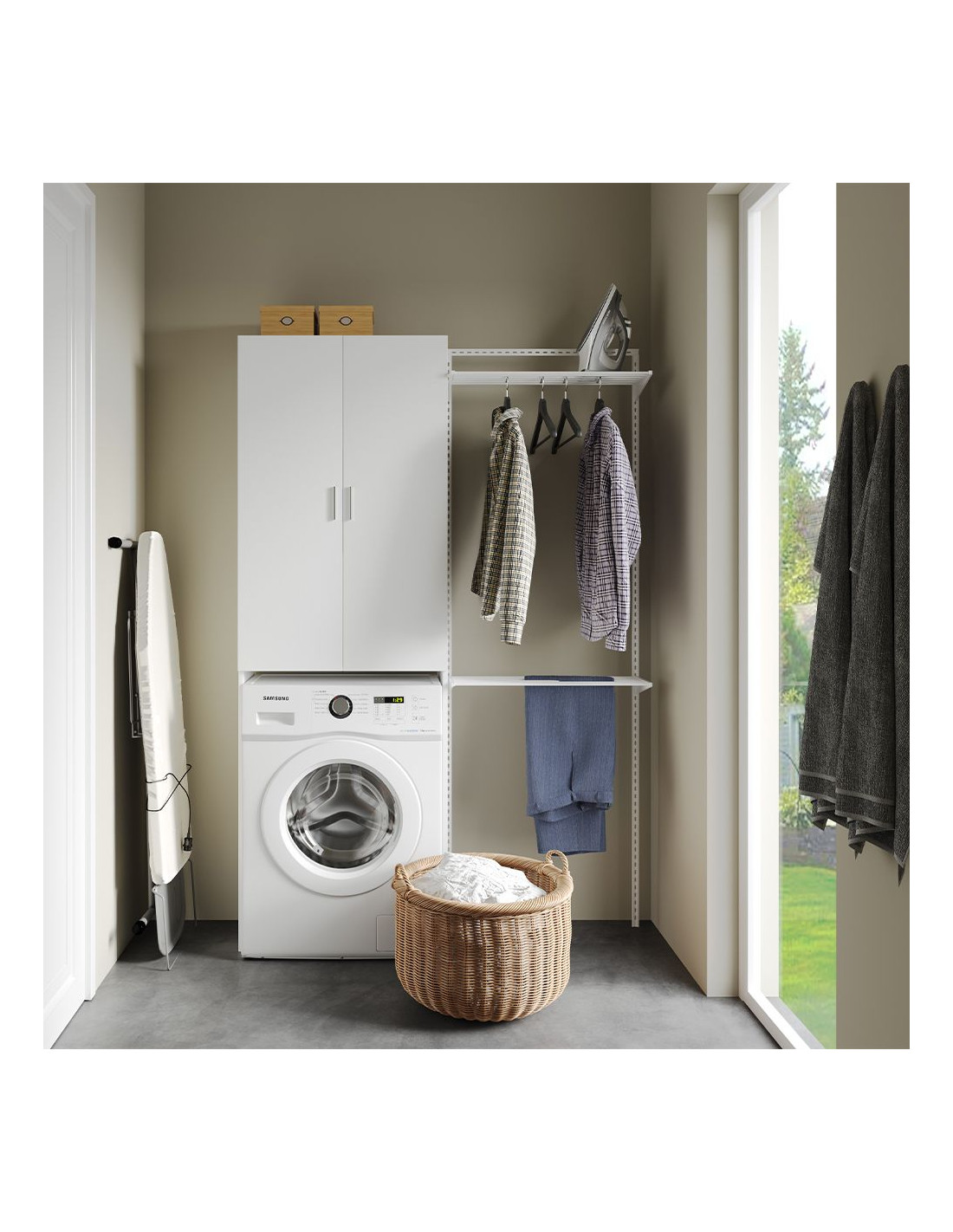 Armoire lave linge blanche avec placard Armoire machine à laver - Ciel &  terre