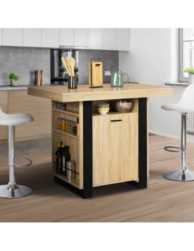 Table de bar industrielle bois et noir Ilot central de cuisine avec rangements Table bar