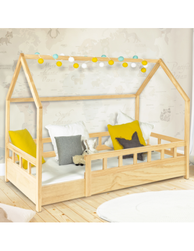 Lit montessori avec barrières 160x80 cm bois naturel lit enfant avec sommier lit cabane lit maison