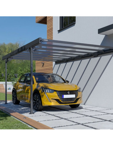 Carport adossé 15,42m² Carport en Aluminium Toit en polycarbonate Fabrication en France