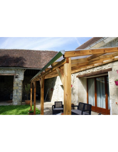 Pergola 300x550 cm adossée Pin autoclave avec toit en polycarbonate Tonnelle adossée Couverture de toit bois massif