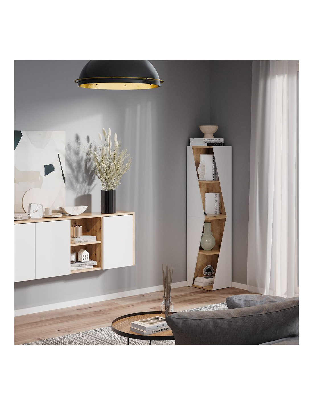Bibliothèque design meuble rangement livre étagère chêne - Ciel