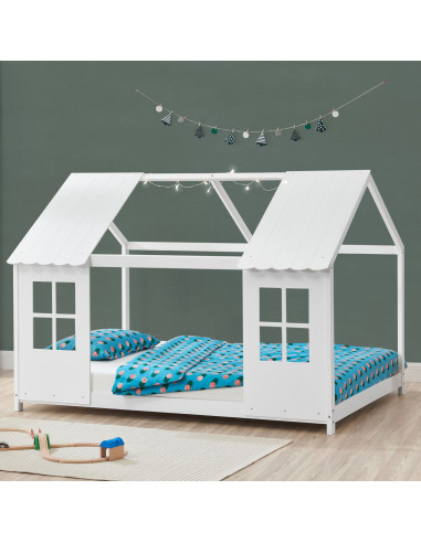Lit montessori blanc pour enfant 90x200 cm Lit cabane Lit maison avec sommier Lit bois pin massif