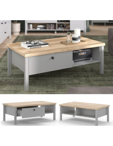 Table basse grise et chêne 1 tiroir Table basse rectangulaire Table basse de salon