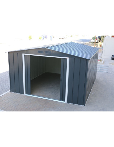 Abri de jardin métal Anthracite 7,79 m² + kit ancrage Abri métallique stockage bois outillage