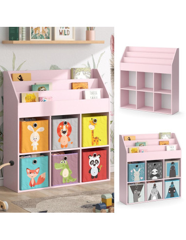 Étagère livres Montessori Rose 6 compartiments de rangement meuble enfant rangement jouet et livres