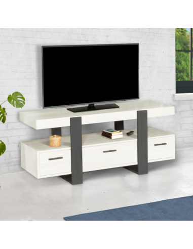 Meuble TV style industriel bois gris meuble télévision avec placard