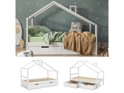 Lit Montessori Lit Enfant 80x160 cm Blanc avec 2 tiroirs Rangement