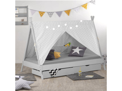 Lit Montessori Cabane coloris gris 90x140 extensible - Alfred & Cie