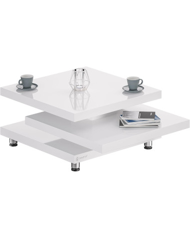 Table Basse Haute brillance Blanche 72x72 cm Table Basse Plateau Rotatif Table Salon Design