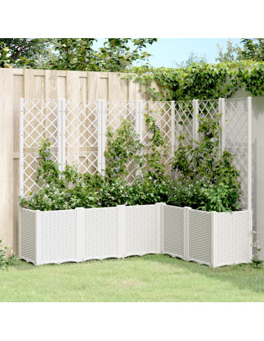 Jardinière Angle avec Treillis Blanc en Polypropylène pour Balcon Terrasse Jardin