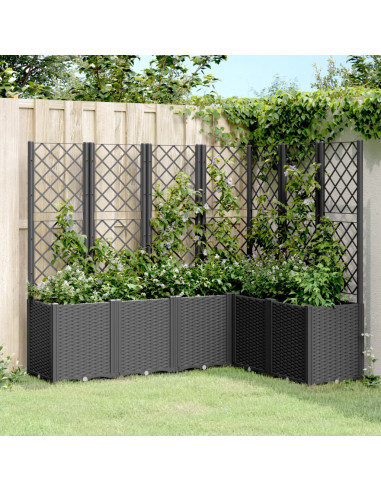 Jardinière Angle avec Treillis Noir en Polypropylène pour Balcon Terrasse Jardin