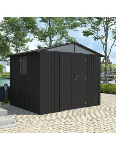 Abri de Jardin métal Anthracite Solide Double Pente 7,05 m² + Kit Ancrage Abri métallique