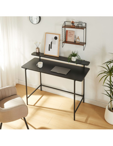 Bureau de Travail en Acier Noir et Bois Bureau Tendance