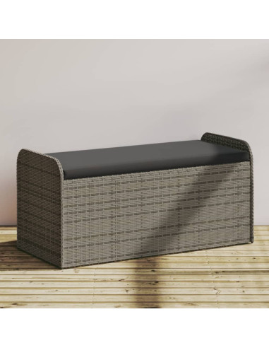 Banc de Jardin avec Coffre Rangement en Résine Tressée Gris 115 cm