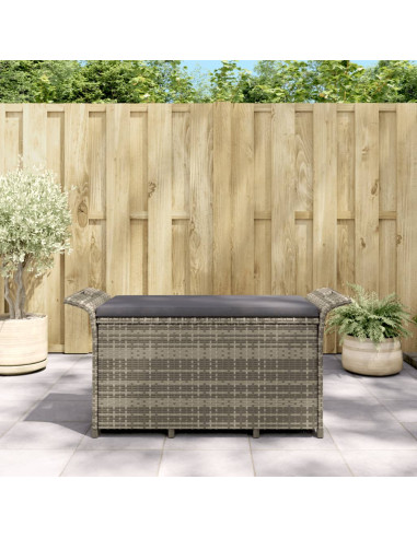 Banc de Jardin avec Coffre Rangement en Résine Tressée Gris 116 cm