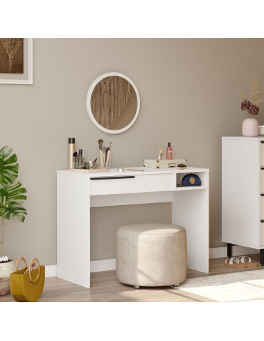 Coiffeuse Blanche 1 Tiroir Table Maquillage Chambre