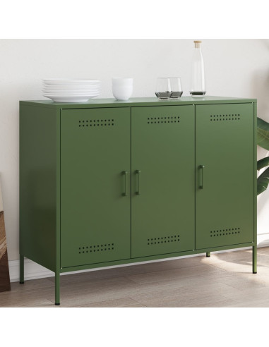 Buffet Vert Olive Salon 3 Portes en Métal Style Industriel Rangement Chambre