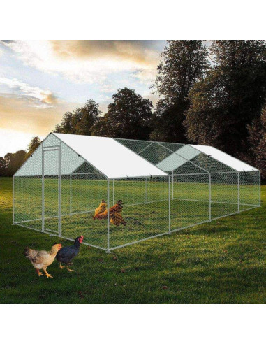 Poulailler Grillagé 24m² Enclos Poule Parc Poule 8x3x2m Tubes 25mm