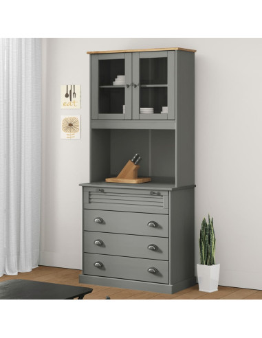 Buffet Cuisine 175 cm Gris 4 Tiroirs Armoire de Cuisine Rangement Salon Vaisselier