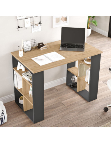 Bureau Chêne et Anthracite 10 Rangements Bureau de travail Bureau moderne Bureau professionnel