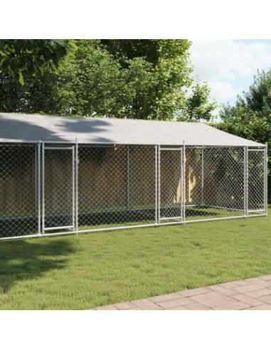 Chenil Grillagé Triple avec Toit 8x2x2m 12m² Enclos Extérieur Galvanisé pour Chien