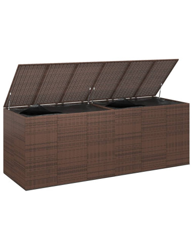 Coffre Rangement XXL 291x100x104 cm Résine Tressée Marron Coffre de Stockage Coffre Extérieur Coffre Jardin