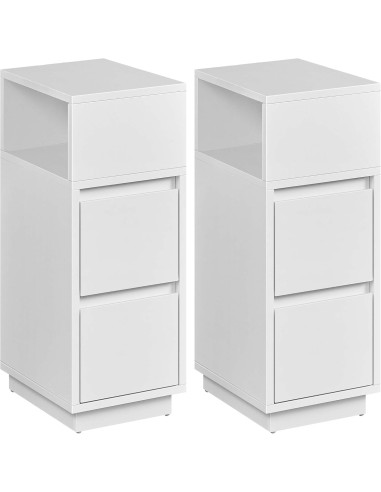 (Lot de 2) Table de chevet Blanche 2 Tiroirs 1 Compartiment Ouvert Table de Nuit Haute