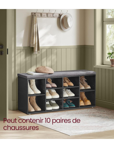 Meuble Chaussures Noir Boisé Chaussure avec Assise Rangement Chaussures