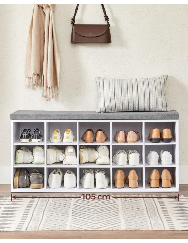 Meuble Chaussures 15 Compartiment Blanc Chaussure avec Assise Rangement Chaussures