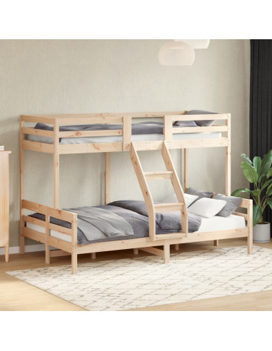 Lit Superposé 120x200 cm + 90x200 cm Bois Massif Pin Lit Enfant Lit Ados