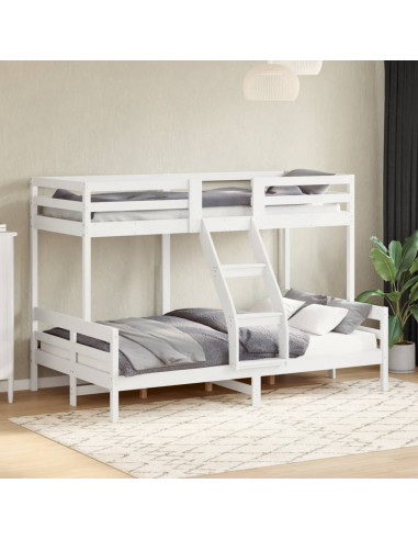 Lit Superposé Blanc 120x200 cm + 90x200 cm Bois Massif Pin Lit Enfant Lit Ados