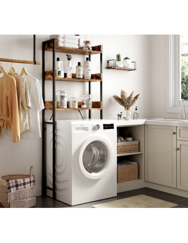 Etagère Lave Linge Noir Chêne Rustique Etagère Machine à Laver Aménagement Sèche Linge Rangement Salle de Bain Gain de Place