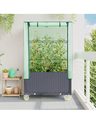 Jardinière Gris Foncé Mobile avec Serre pour Balcon Terrasse Jardin