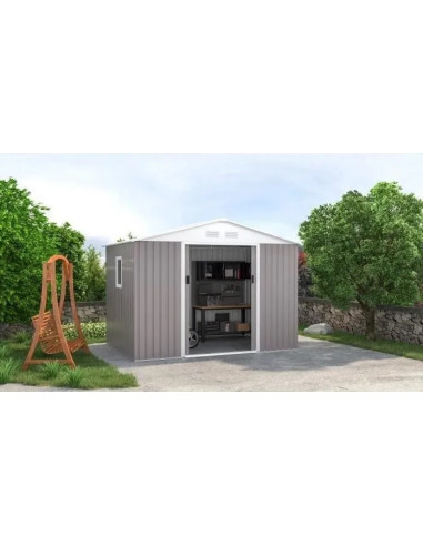 copy of Abri de jardin en métal gris anthracite 7,06m² + kit ancrage Abri jardin métallique rangement bois outillage de jardin